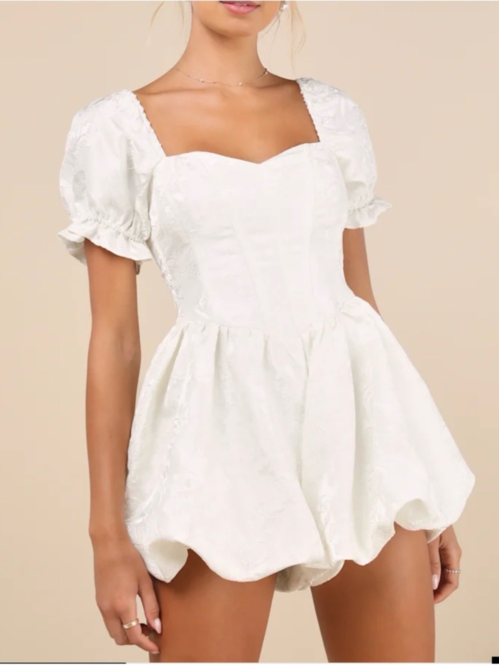 Lulus White Puff Sleeve Romper Dress - Elegant Square Neck